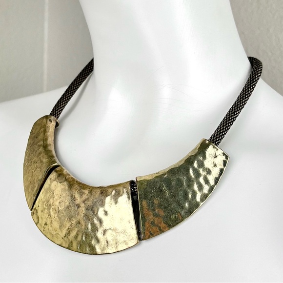 ❤️ Textured Bib Tribal Statement Necklace Antiqued Gold Boho Bohemian African - Picture 4 of 8